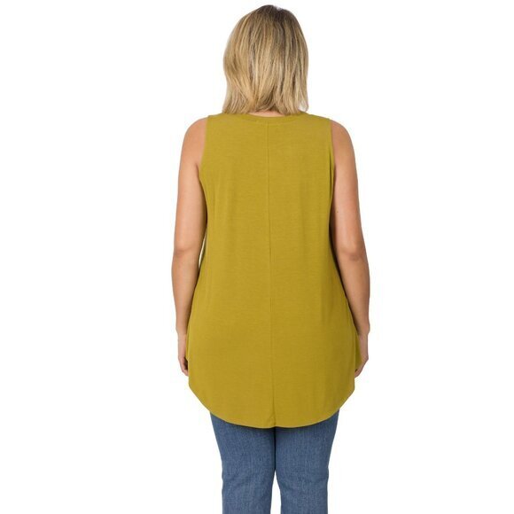 Zenana Plus Size Luxe Rayon Sleeveless Hi-Low Hem Tank Top Dusty Banana Size 1X - Picture 3 of 4